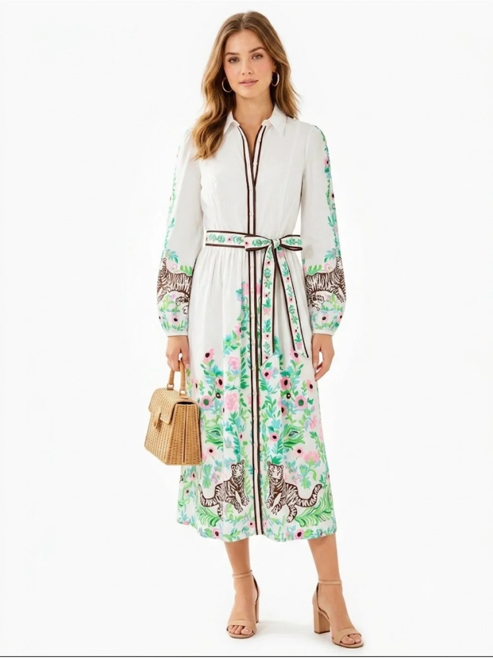 NWT Lilly Pulitzer Luanne Stretch Midi Shirt Dress Royal Zoo Size 12 $328 - Picture 1 of 10